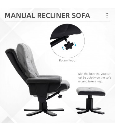 Manual Recliner Sofa With Footrest 360 Swivel Sofa Armchair Faux Leather Grey