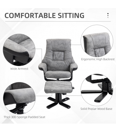 Manual Recliner Sofa With Footrest 360 Swivel Sofa Armchair Faux Leather Grey