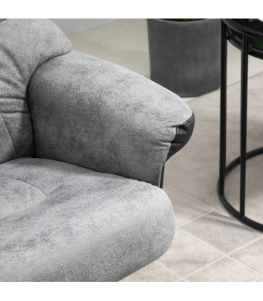 Manual Recliner Sofa With Footrest 360 Swivel Sofa Armchair Faux Leather Grey