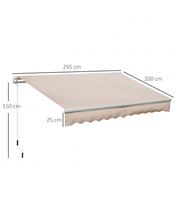 Manual Retractable Awning Garden Shelter Canopy 3 x 2m Beige