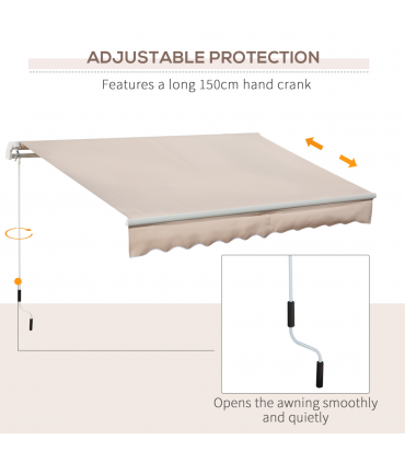 Manual Retractable Awning Garden Shelter Canopy 3 x 2m Beige