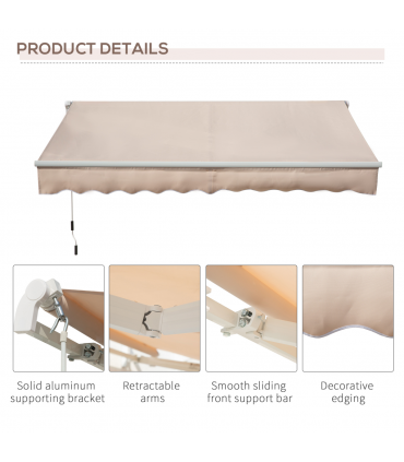 Manual Retractable Awning Garden Shelter Canopy 3 x 2m Beige