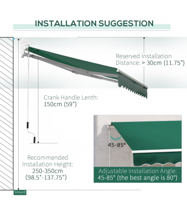 Manual Retractable Awning Garden Shelter Canopy 3 x 2m Green