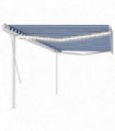 Manual Retractable Awning with LED 5x3 m Blue and White