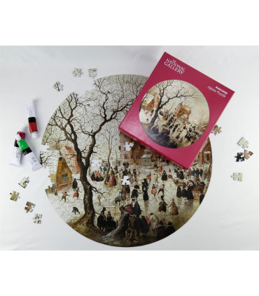 A Winter Scene with Skaters near a Castle - National Gallery 400 Piece Circular Jigsaw Puzzle