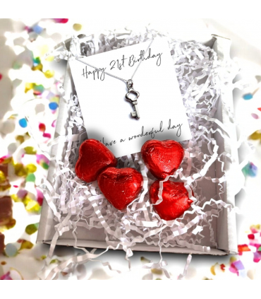 Happy 21st Birthday Necklace Mini Gift Hamper | 21st Key Necklace Gift | Daughters 21st Birthday | Girls 21st Birthday Gift Set UK