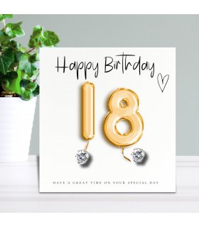 18th Birthday Cubic Zirconia Stud Earrings & Gold Balloons Gift Card