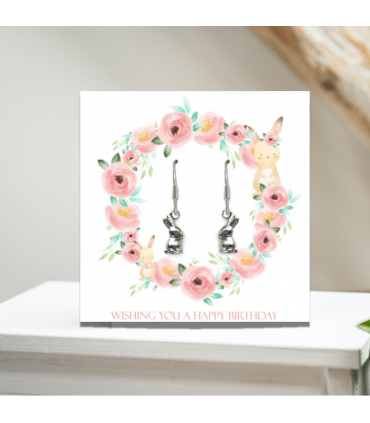 Happy Birthday Bunny Earrings & Gift Card