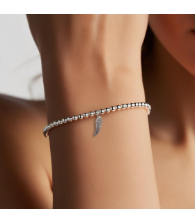 Angel Feather Silver Beaded Bracelet - Women's Bracelet