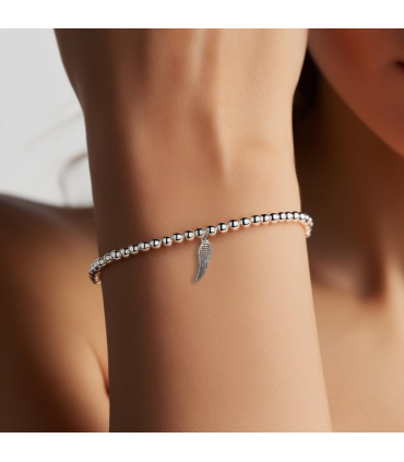Angel Feather Silver Beaded Bracelet - Women's Bracelet