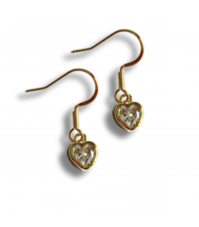 Cubic Zirconia Gold Heart Drop Earrings