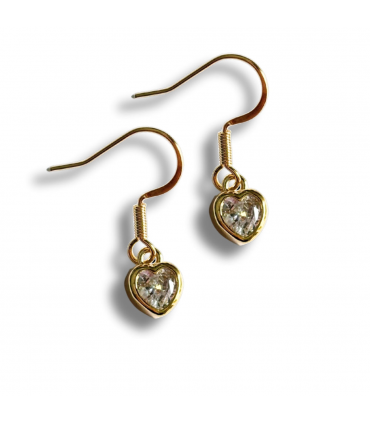 Cubic Zirconia Gold Heart Drop Earrings