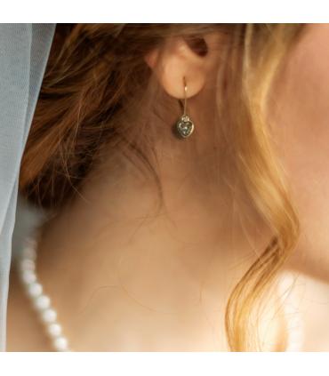 Cubic Zirconia Gold Heart Drop Earrings