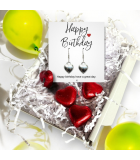 Happy Birthday Mini Gift Hamper with Silver Heart Earrings