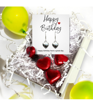 Happy Birthday Mini Gift Hamper with Silver Heart Earrings