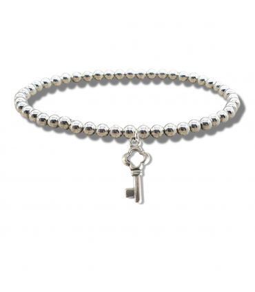 Key Silver Beaded Bracelet - Women's Key Charm