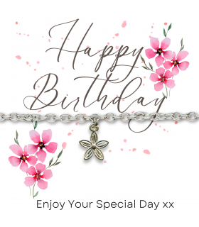 Happy Birthday Pink Flowers Gift Card & Dahlia Flower Chain Bracelet