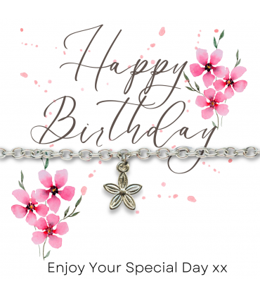 Happy Birthday Pink Flowers Gift Card & Dahlia Flower Chain Bracelet