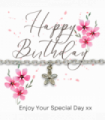 Happy Birthday Pink Flowers Gift Card & Dahlia Flower Chain Bracelet