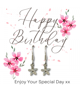Happy Birthday Pink Flowers Gift Card & Dahlia Flower Drop Earrings