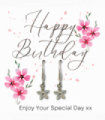 Happy Birthday Pink Flowers Gift Card & Dahlia Flower Drop Earrings