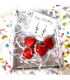 Happy 21st Birthday Earrings Mini Gift Hamper| 21st Key Earrings Gift | Daughters 21st Birthday | Girls 21st Birthday Gift Set UK