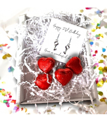 Happy 21st Birthday Earrings Mini Gift Hamper| 21st Key Earrings Gift | Daughters 21st Birthday | Girls 21st Birthday Gift Set UK