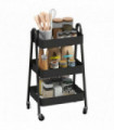 HOMCOM 3-Tier Rolling Utility Cart Kitchen Storage Trolley on Wheels Black