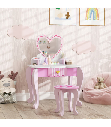 AIYAPLAY Kids Dressing Table Set, 2 PCS Children Vanity Table with Stool