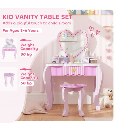 AIYAPLAY Kids Dressing Table Set, 2 PCS Children Vanity Table with Stool