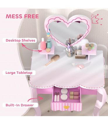 AIYAPLAY Kids Dressing Table Set, 2 PCS Children Vanity Table with Stool