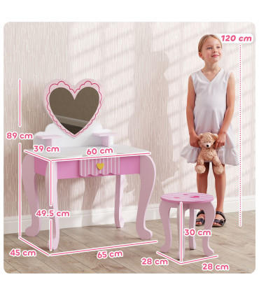 AIYAPLAY Kids Dressing Table Set, 2 PCS Children Vanity Table with Stool