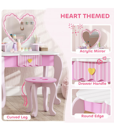 AIYAPLAY Kids Dressing Table Set, 2 PCS Children Vanity Table with Stool