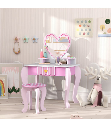 AIYAPLAY Kids Dressing Table Set, 2 PCS Children Vanity Table with Stool