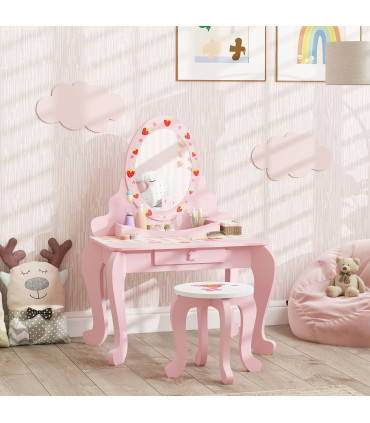 AIYAPLAY Kids Dressing Table Set, 2 PCS Children Vanity Table with Stool