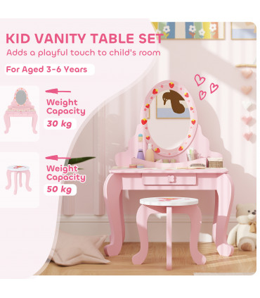 AIYAPLAY Kids Dressing Table Set, 2 PCS Children Vanity Table with Stool