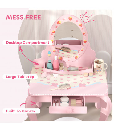 AIYAPLAY Kids Dressing Table Set, 2 PCS Children Vanity Table with Stool