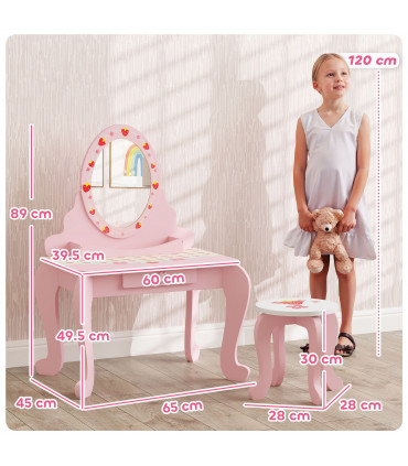 AIYAPLAY Kids Dressing Table Set, 2 PCS Children Vanity Table with Stool
