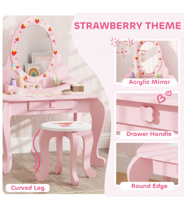 AIYAPLAY Kids Dressing Table Set, 2 PCS Children Vanity Table with Stool