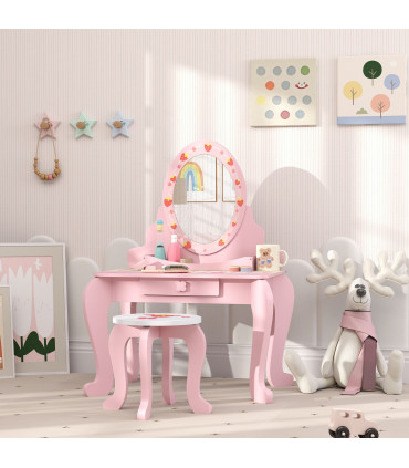 AIYAPLAY Kids Dressing Table Set, 2 PCS Children Vanity Table with Stool