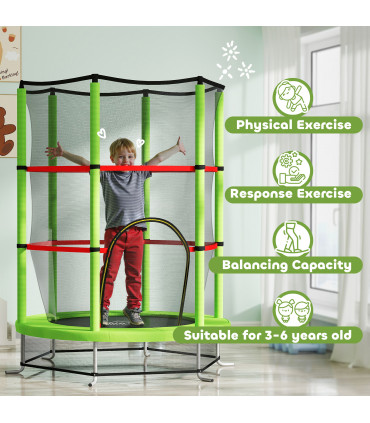 HOMCOM Kids Trampoline Mini Bouncer w/ Enclosure Net for 3-6 Years Green
