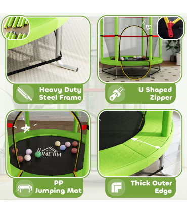 HOMCOM Kids Trampoline Mini Bouncer w/ Enclosure Net for 3-6 Years Green