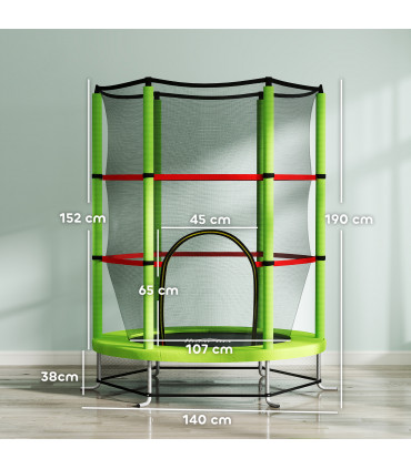 HOMCOM Kids Trampoline Mini Bouncer w/ Enclosure Net for 3-6 Years Green