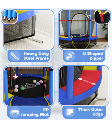 HOMCOM Kids Trampoline Mini Bouncer w/ Enclosure Net for 3-6 Years