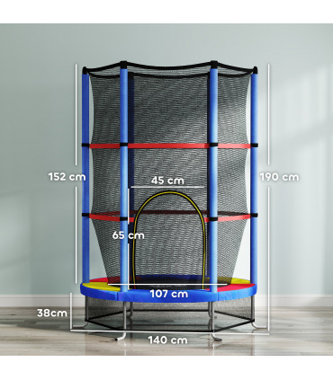 HOMCOM Kids Trampoline Mini Bouncer w/ Enclosure Net for 3-6 Years