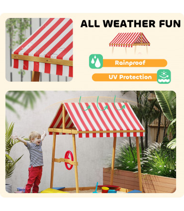 AIYAPLAY Wooden Kids Sandpit with Canopy, Seats, Rudder & Bottom Liner