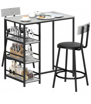 Elegant Light Grey Dining Set - Space-Saving Table and Chairs