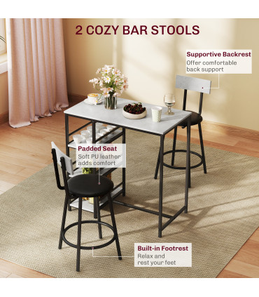 Elegant Light Grey Dining Set - Space-Saving Table and Chairs