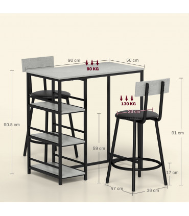 Elegant Light Grey Dining Set - Space-Saving Table and Chairs