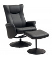 Comfort Plus Reclining Armchair & Stool Set - 360° Swivel, Black PU Leather